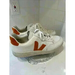 Veja Men's V-12 Low Top Sneaker White Orange Suede Leather Sz EU 47 US 12.5